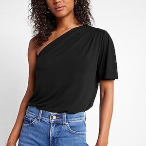 Express One Shoulder Tee - Black  size Medium